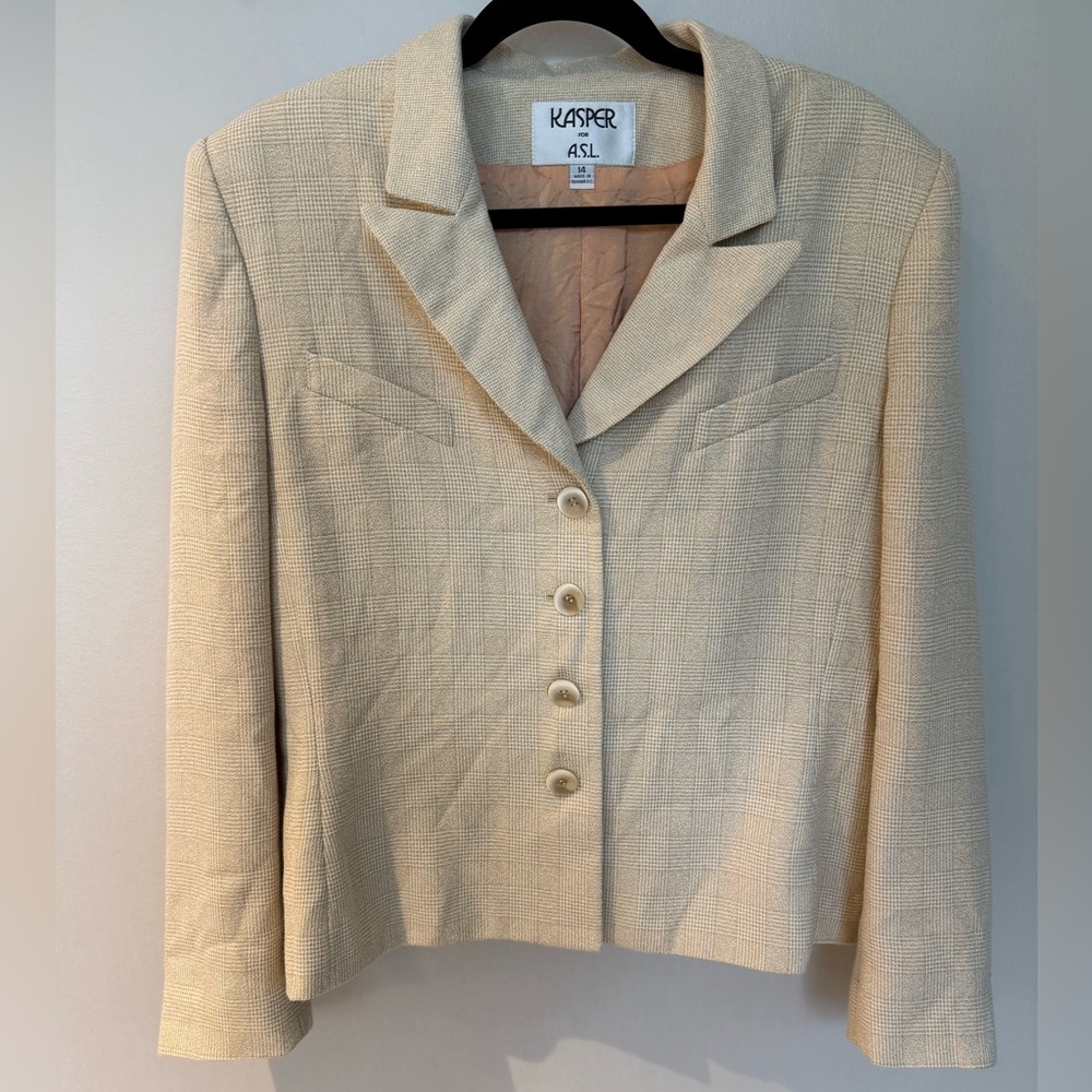 Kasper for ASL vintage? Cream plaid Blazer - Picture 4 of 8